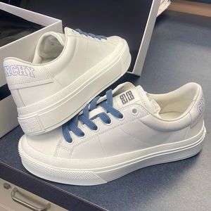 Givenchy city lace up sneaker in white denim blue
